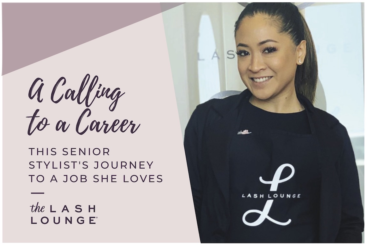 hispanic woman happy and smiling at her job as a lash technician at The Lash Lounge salon